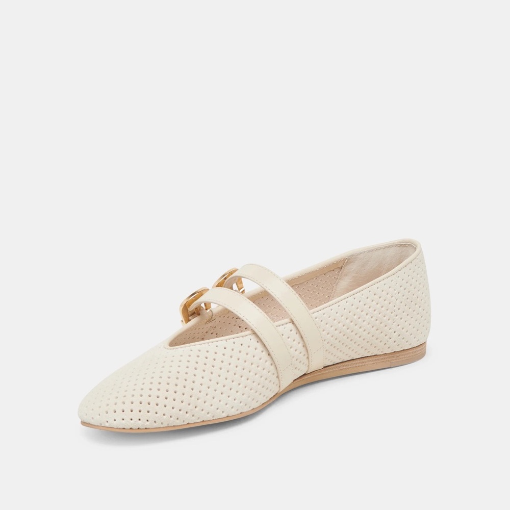 Dolce Vita Cream Perforated Double-Buckle Flats - Picture 3 of 13